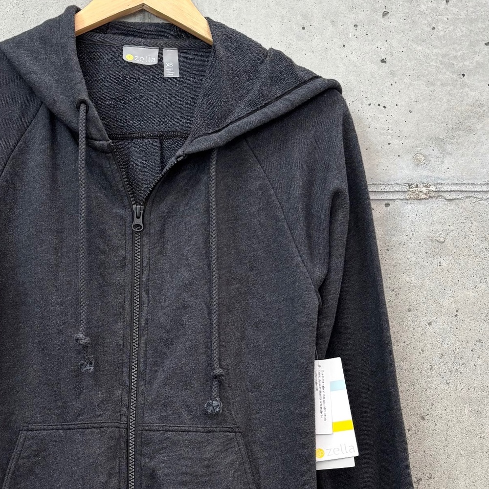 Zella OVERSIZED All-Day Zip Hoodie with Back Pleat Black Grey size XS NWT
